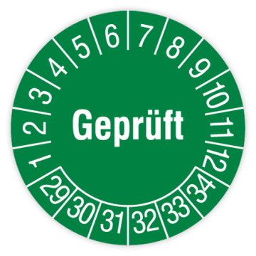 Prüfplakette, Geprüft, 2029 - 2034, in verschiedenen Ausführungen