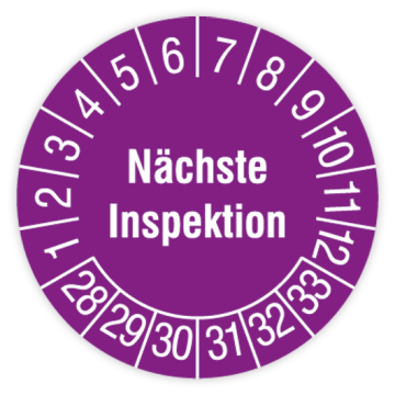 Prüfplakette, Nächste Inspektion, 2028 - 2033, verschiedene Ausführungen
