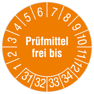 Prüfplakette, Prüfmittel frei bis, 2031 - 2034, Dokumentenfolie, Ø 30 mm