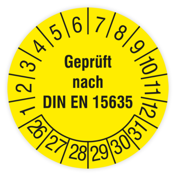 Prüfplakette, Geprüft nach DIN EN 15635, 2026, verschiedene Ausführungen
