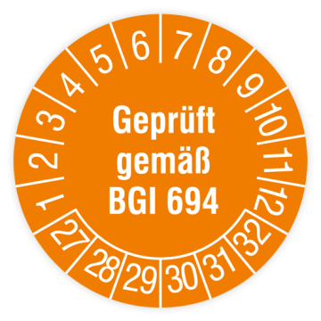 Prüfplakette, Geprüft gemäß BGI 694, 2027, verschiedene Ausführungen