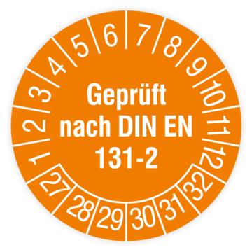 Prüfplakette, Geprüft nach DIN EN 131-2, 2027, verschiedene Ausführungen