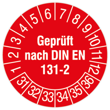 Prüfplakette, Geprüft nach DIN EN 131-2, 2031 - 2036, Standard- /Dokumentenfolie, Ø 30 mm