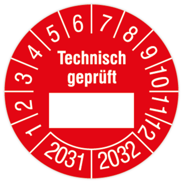 Prüfplakette, Technisch geprüft…, 2031 - 2032, Standardfolie, Ø 30 mm
