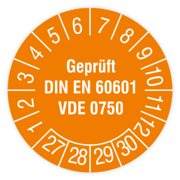 Prüfplakette, Geprüft DIN EN 60601 VDE 0750, 2027, verschiedene Ausführungen