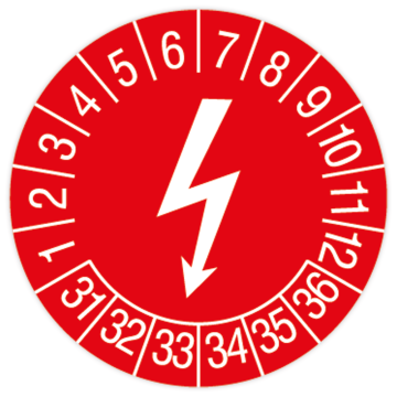 Prüfplakette, Elektrogerät, 2031 - 2036, Standard- /Dokumentenfolie, Ø 15 oder 30 mm