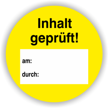 Prüfplakette, Inhalt geprüft! am... durch..., Standardfolie, verschiedene Ausführungen