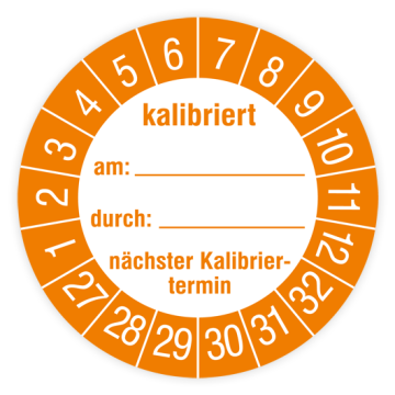 Prüfplakette, kalibriert am… durch… nächster Kalibriertermin, 2027, verschiedene Ausführungen