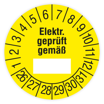Prüfplakette, Elektrisch geprüft gemäß…,2026, verschiedene Ausführungen
