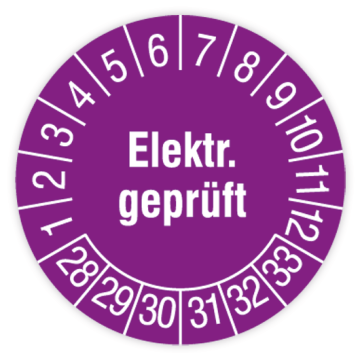 Prüfplakette, Elektrisch geprüft, 2028 - 2033, verschiedene Ausführungen