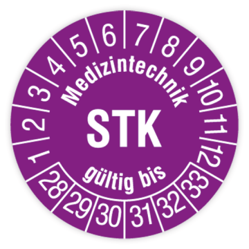 Prüfplakette, Medizintechnik STK gültig bis, 2028 - 2033, verschiedene Ausführungen
