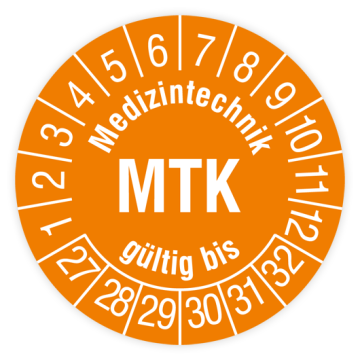 Prüfplakette, Medizintechnik MTK gültig bis, 2027, verschiedene Ausführungen