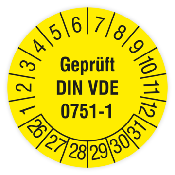 Prüfplakette, Geprüft DIN VDE 0751-1, 2026, verschiedene Ausführungen