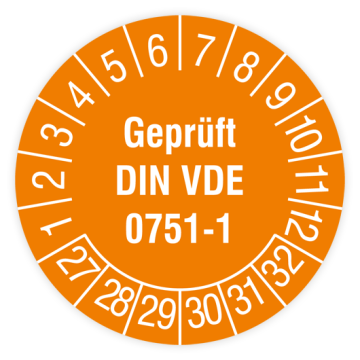 Prüfplakette, Geprüft DIN VDE 0751-1, 2027, verschiedene Ausführungen