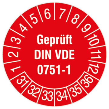 Prüfplakette, Geprüft DIN VDE 0751-1, 2031 - 2036, Dokumentenfolie mit Oberflächenschutz, Ø 30 mm