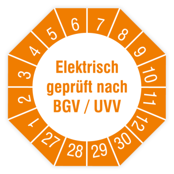 Prüfplakette, Elektrisch geprüft nach BGV / UVV, 2027, verschiedene Ausführungen