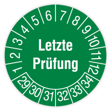 Prüfplakette, Letzte Prüfung, 2029 - 2034, in verschiedenen Ausführungen