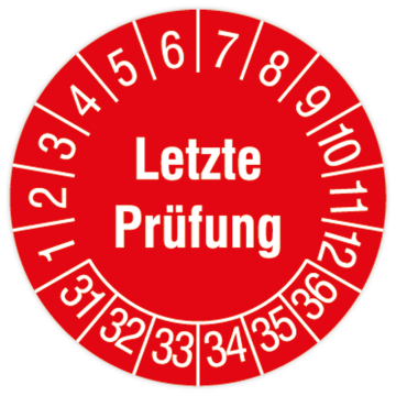 Prüfplakette, Letzte Prüfung, 2031 - 2036, Standard- /Dokumentenfolie, Ø 30 mm