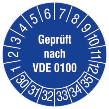 Prüfplakette, Geprüft nach VDE 0100, 2030 - 2035, in verschiedenen Ausführungen