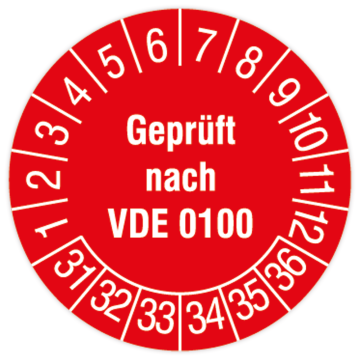 Prüfplakette, Geprüft nach VDE 0100, 2031 - 2036, Dokumentenfolie, Ø 30 mm