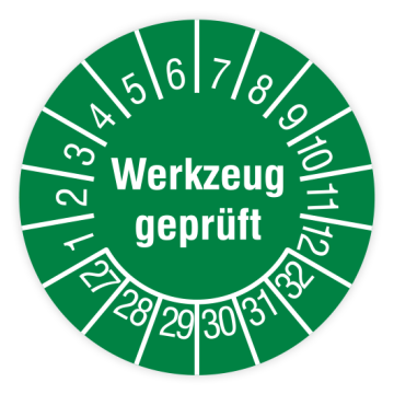 Prüfplakette, Werkzeug geprüft, 2027, verschiedene Ausführungen