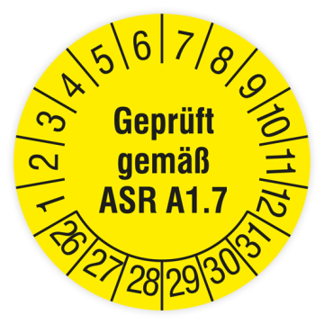 Prüfplakette Türen und Tore, Geprüft gemäß ASR A1.7, 2026, verschiedene Ausführungen