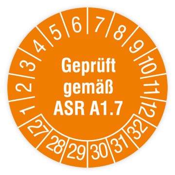 Prüfplakette Türen und Tore, Geprüft gemäß ASR A1.7, 2027, verschiedene Ausführungen