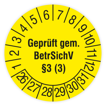 Prüfplakette für Leitern und Tritte, Geprüft gem. BetrSichV §3 (3), 2026, verschiedene Ausführungen