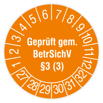 Prüfplakette für Leitern und Tritte, Geprüft gem. BetrSichV §3 (3), 2027, verschiedene Ausführungen