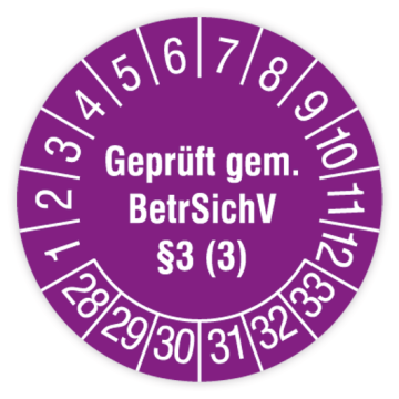 Prüfplakette für Leitern und Tritte, Geprüft gem. BetrSichV §3 (3), 2028, verschiedene Ausführungen