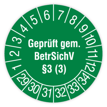 Prüfplakette für Leitern und Tritte, Geprüft gem. BetrSichV §3 (3), 2029, verschiedene Ausführungen