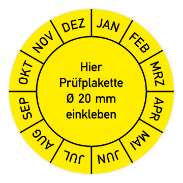 Qualitätsetikett mit Monaten - JAN bis DEZ, gelb, Standardfolie, Ø 30 mm, 108 Stk./Heft