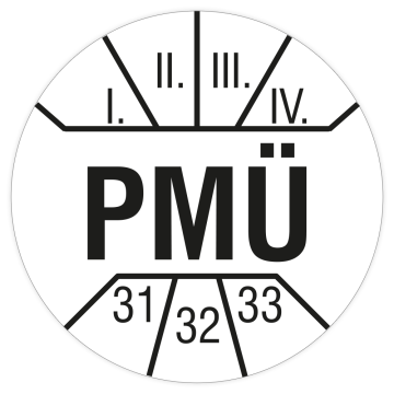 Prüfplakette, PMÜ, 2031 - 2033, Dokumentenfolie, Ø 10 mm