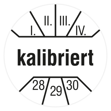 Prüfplakette, kalibriert, Jahr 2028 - 2030, verschiedene Ausführungen
