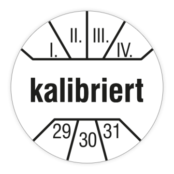Prüfplakette, kalibriert, 2029 - 2031, Ø 10 mm, in verschiedenen Ausführungen