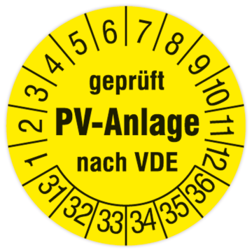Prüfplakette, Geprüft PV-Anlage nach VDE, 2031 - 2036, Ø 30 mm