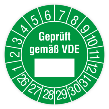 Prüfplakette, Geprüft gemäß VDE, 2026, verschiedene Ausführungen