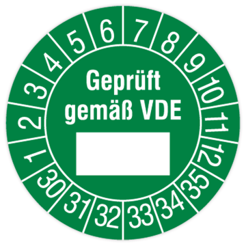 Prüfplakette, Geprüft gemäß VDE, 2030 - 2035, in verschiedenen Ausführungen