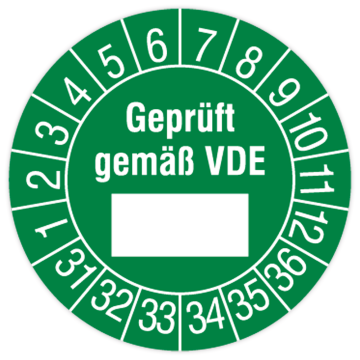 Prüfplakette, Geprüft gemäß VDE, 2031 - 2036, Standard- /Dokumentenfolie, Ø 30 mm