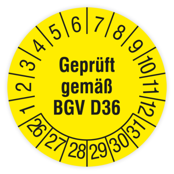Prüfplakette, Geprüft gemäß BGV D36, 2026, verschiedene Ausführungen
