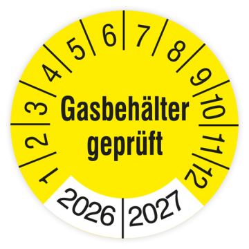 Prüfplakette, Gasbehälter geprüft, 2026, verschiedene Ausführungen