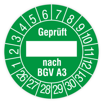 Prüfplakette, Geprüft nach BGV A3, 2026, verschiedene Ausführungen