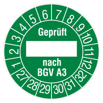 Prüfplakette, Geprüft nach BGV A3, 2027, verschiedene Ausführungen