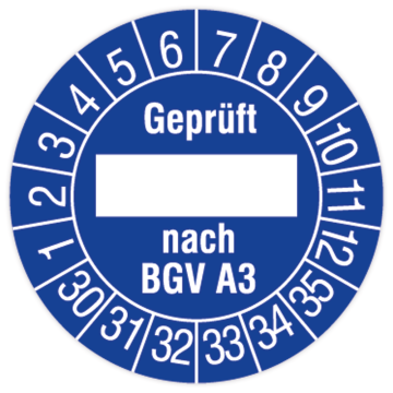 Prüfplakette, Geprüft nach BGV A3, 2030 - 2035, in verschiedenen Ausführungen