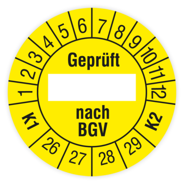 Prüfplakette, Geprüft... nach BGV, K1/K2, 2026, verschiedene Ausführungen