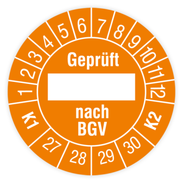 Prüfplakette, Geprüft... nach BGV, K1/K2, 2027, verschiedene Ausführungen
