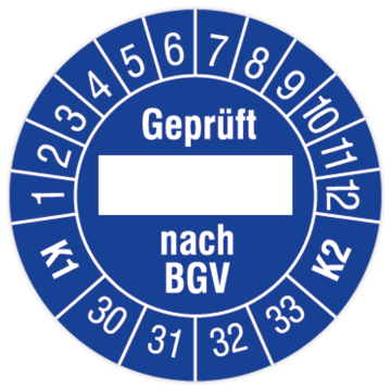 Prüfplakette, Geprüft... nach BGV, K1/K2, 2030 - 2033, in verschiedenen Ausführungen