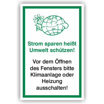 Hinweisschild, Strom sparen - Klimaanlage, Aufkleber, Folie, 70 x 100 mm, weiß