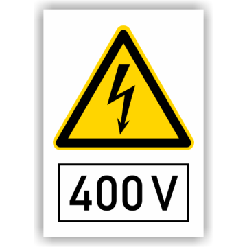 Warnschild, Spannungskennzeichen 400 V, ISO 7010, Aufkleber, Folie, 210 x 297 mm