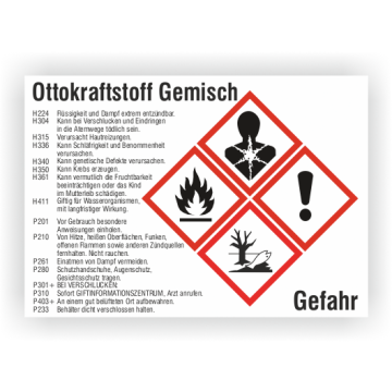 Gefahrstoffetikett Ottokraftstoff-Gemisch,  Folie, verschiedene Formate
